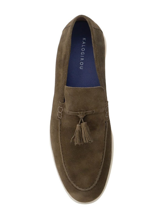 Suede Men's Loafers in Green Colour