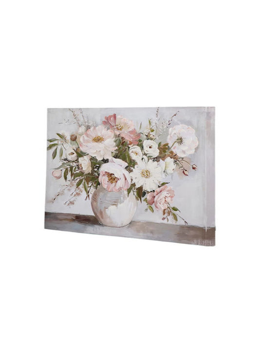 Panou Pânză Vază Flori Albe Verzi Roz 80x3.5x60cm Estheti 812-20094