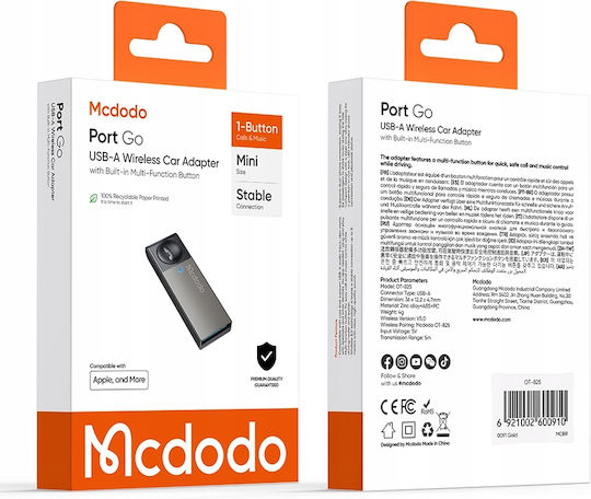 Mcdodo Bluetooth Receiver Adapter To Usb-a Car Audio Transmitter