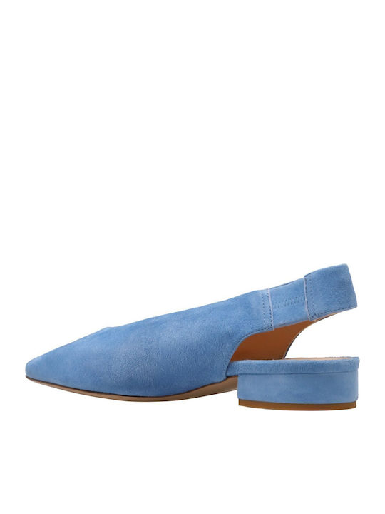Leder Pumps mit Chunky niedrigem Absatz Hellblaue