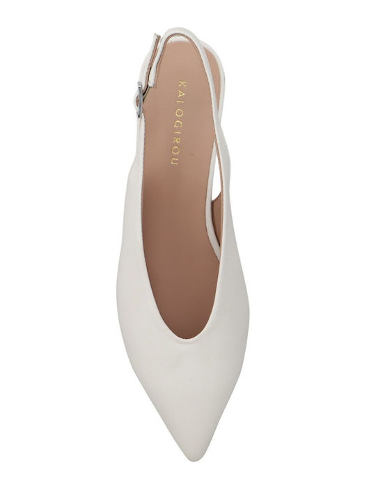 Leather Heels with Low Heel Ecru