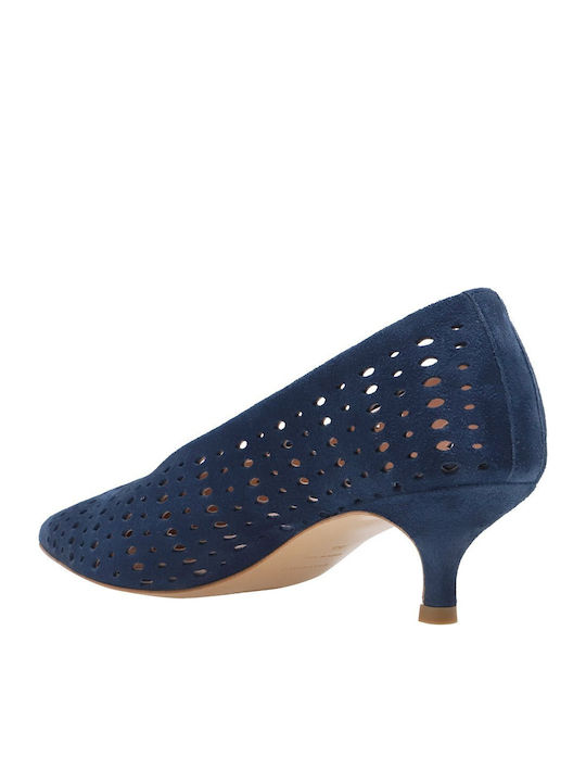 Suede Heels with Low Heel Navy Blue Heels