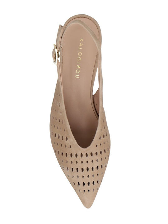 Suede Heels with Low Heel Beige