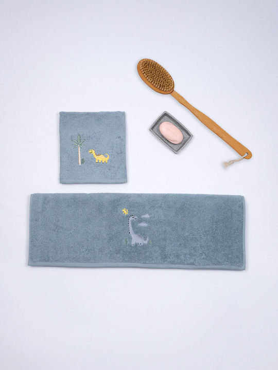 Sunshine Set of Baby Towels 2pcs Fluffy Blue Dino