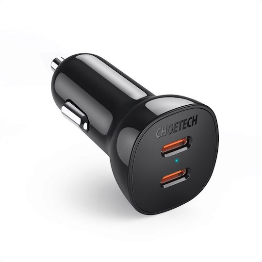 Choetech Choetech Handy-Autoladegerät 40W 3A Schnellladen mit Anschlüssen: 2xUSB-A 2xType-C Schwarz Farbe