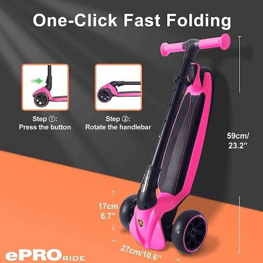 ePRO Kids Scooter 3-Wheel with LED Lighting for 8+ Years Pink
