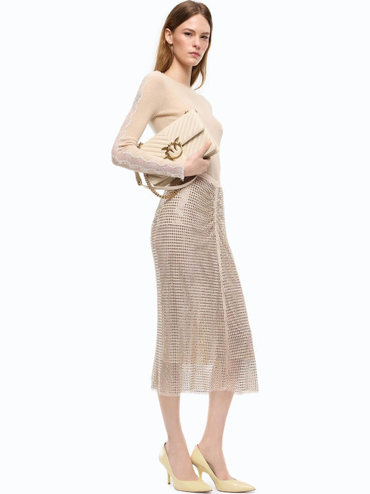 Pinko High Waist Midi Skirt Gold