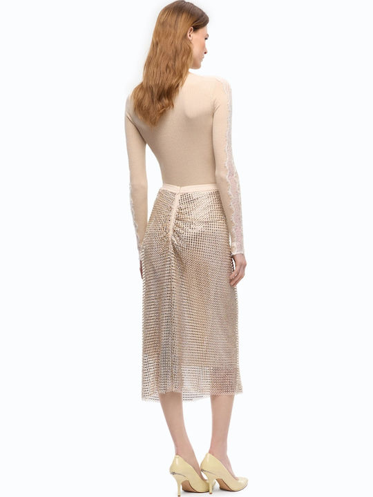 Hoch Taille Midi Rock Gold