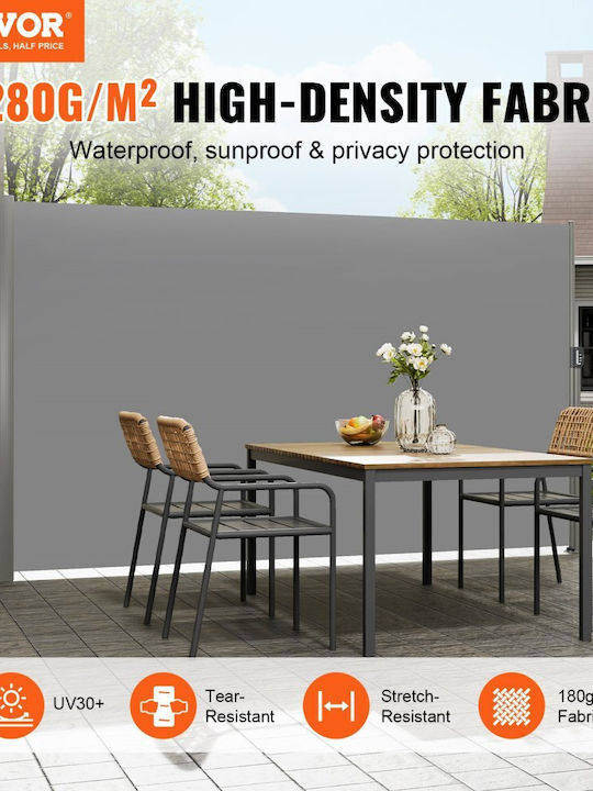 Vevor Sideway Sunshade Roller For Terrace With LEDs Grey 3x1.8m