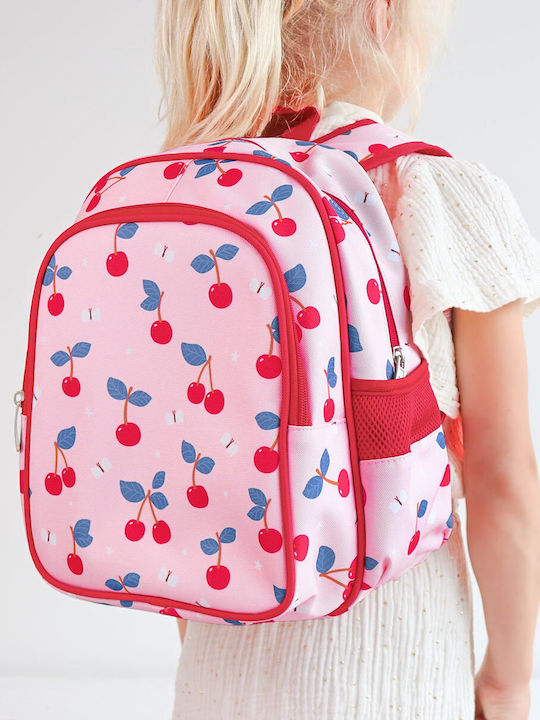 A Little Lovely Company Cherries School Set Pink 19 x 19 x 32 cm + Water Bottle