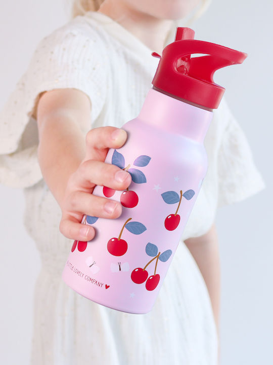 A Little Lovely Company Cherries School Set Pink 19 x 19 x 32 cm + Water Bottle