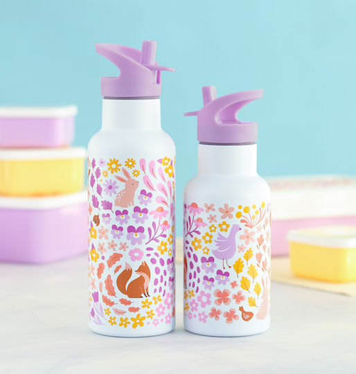 A Little Lovely Company Flower Garden Stainless Steel Kids Dinner Set 0.35lt Pink 23 x 16 x 16cm
