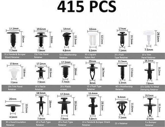 Rchang Case 415 Pcs Plastic Fasteners – Car Clips W06/w04375-2– Push Retainer Clips Kit