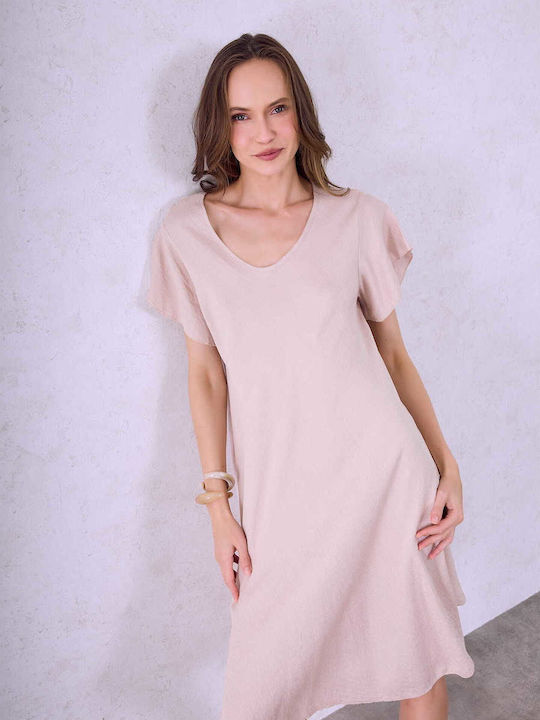 Celestino Rochie de Damă Midi Bumbac Loose Fit Bej
