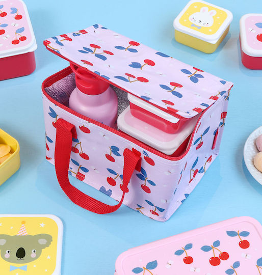 A Little Lovely Company Cherries School Lunch Bag Pink 16x16x23cm