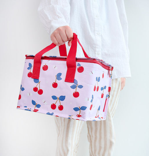 A Little Lovely Company Cherries School Lunch Bag Pink 16x16x23cm