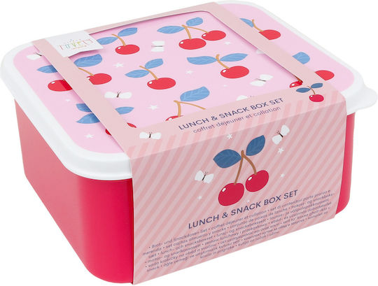 A Little Lovely Company Cherries School Lunch Bag Pink 16x16x23cm