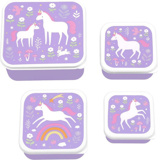 A Little Lovely Company Unicorn Dreams Παιδικό Σετ Παγούρι από Πλαστικό Tritan Μονόκεροι Μωβ