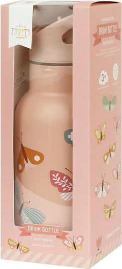 A Little Lovely Company Butterflies Stainless Steel Kids Water Bottle Set Thermos with Straw Pink 350ml