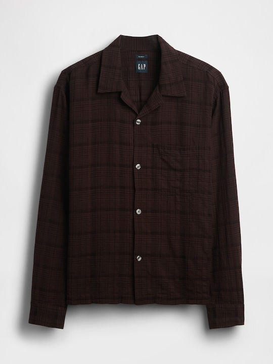 Long Sleeve Checked Terra Brown Seersucker