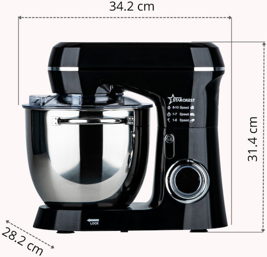 Starcrest Küchenmaschine 1300W mit Rostfreiem Schüssel 5,2l Grau