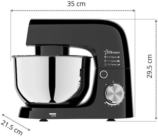 Starcrest Küchenmaschine 1500W mit Rostfreiem Schüssel 4,5l Grau