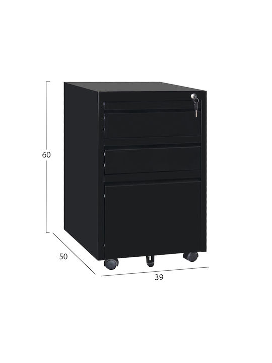Büroaufbewahrungsschublade Metall Sider mit Schloss und Schubladen Schwarz 39x50x60cm