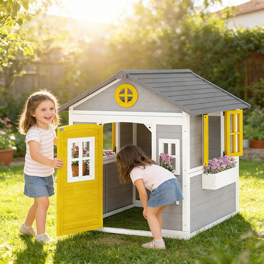 Outsunny Multifunctional Wooden Kids Garden Playhouse Grey