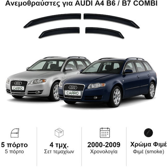 Heko Set of Windbreakers Front and Rear Car Dark Fime for Audi A4 4pcs