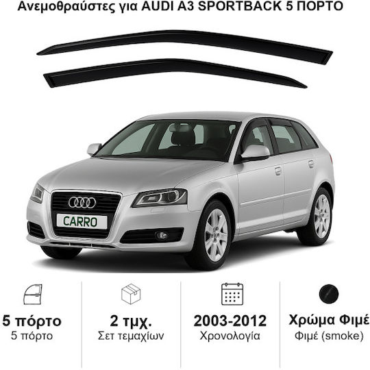 Heko Set of Windbreakers Front Car Dark Fime for Audi A3 2pcs