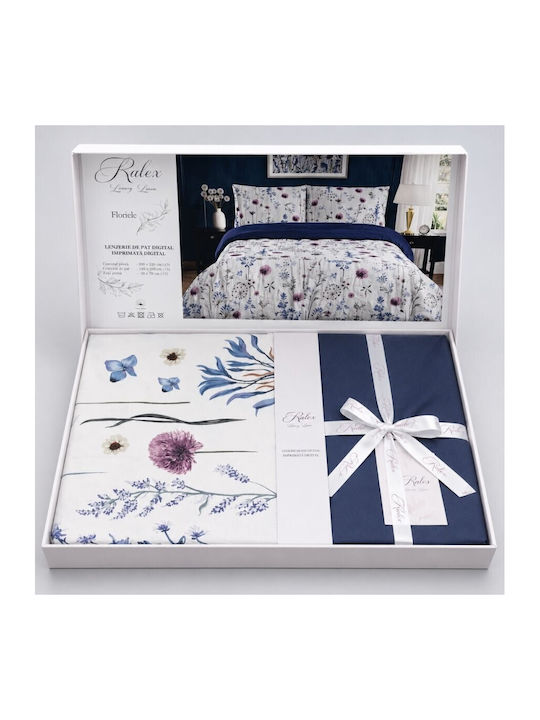 Pucioasa Set Huse Pentru Pilote 240x250cm Supradublă Cu 2 Fețe De Pernă Și 1 Cearșaf Wildflowers And Butterflies