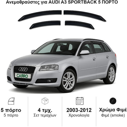 Heko Σετ Ανεμοθραύστες Αυτοκινήτου Μπροστινοί και Πίσω Σκούρο Φιμέ για Audi A3 Sportback 5D 2004-2012 4τμχ
