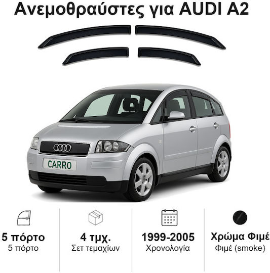 Heko Σετ Ανεμοθραύστες Αυτοκινήτου Μπροστινοί και Πίσω Σκούρο Φιμέ για Audi A2 4τμχ