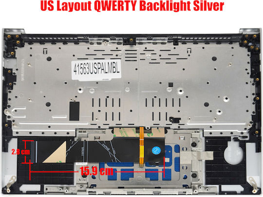 Laptop Keyboard Palmrest Lenovo Ideapad Slim 7 Pro-14ihu5 82qt 5cb1d67055 5cb1c19261 US Backlight Silver Code 41563uspalmbl