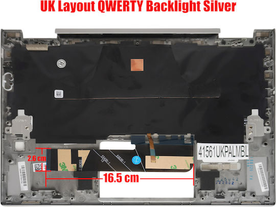 Laptop Keyboard Palmrest Lenovo Ideapad Yoga 730-13IKB 81CT 730-13IWL 81JR 5CB0Q95811 5CB0Q95892 5CB0Q95870 5CB0Q95815 UK Backlit Silver Code 41561UKPALMBL