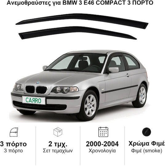 Heko Set of Windbreakers Front Car Dark Fime for BMW Series 3 E46 3D/Compact 2001 2pcs