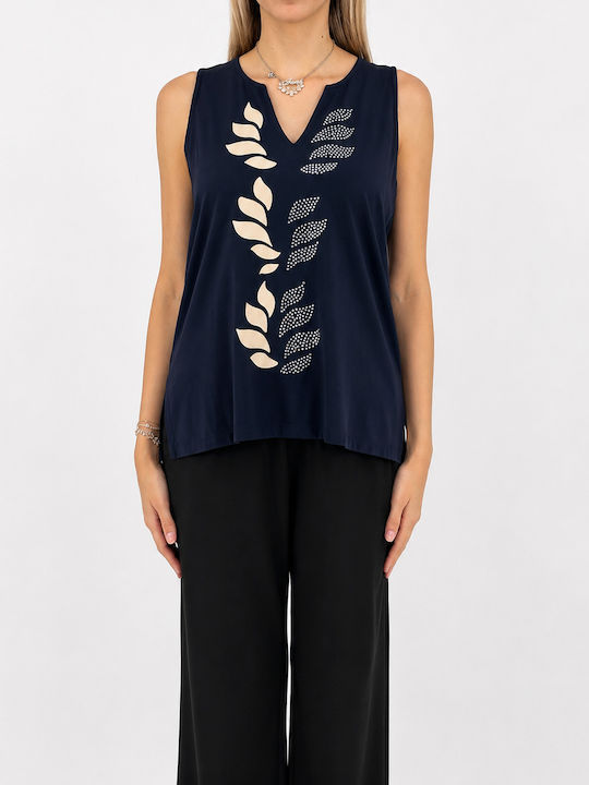 Women's Sleeveless Blouse with V-Neck Blue
