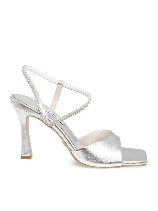 Damen Sandalen Silber Leder