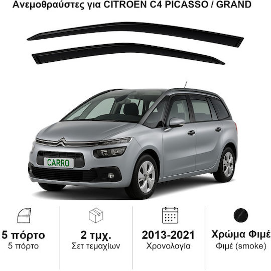 Heko Σετ Ανεμοθραύστες Αυτοκινήτου Μπροστινοί Σκούρο Φιμέ για Citroen C4 Picasso 2τμχ