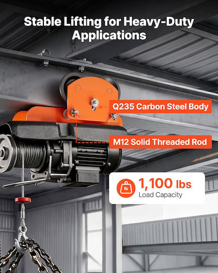 Troler Manual de Ridicare Electrică Vevor Capacitate de Încărcare 0,5 Tone Pa200 Pa250 Pa300 Pa400 Pa500 Troler pentru Grindă cu Roți Duble Lățime Reglabilă a Flanșei Grinzii 68-110 Mm Grindă Dreaptă Curbată I