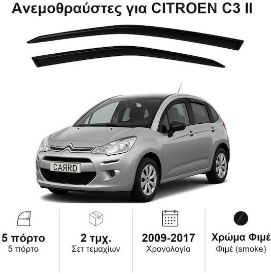 Heko Σετ Ανεμοθραύστες Αυτοκινήτου Μπροστινοί Σκούρο Φιμέ για Citroen C3 2τμχ
