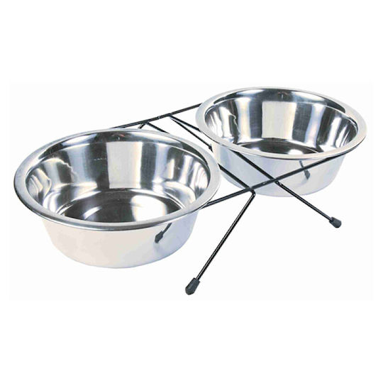Trixie Set Rostfreier Stahl Futterautomat für Hund & Katze mit Gestell 750ml 17cm in Schwarz Farbe
