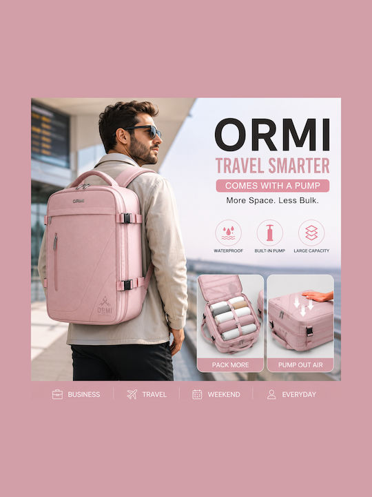 Ormi Rz29053 Travel Backpack 40x20x30cm Cabin Size Air Compression System Laptop Compartment & Large Capacity Pink
