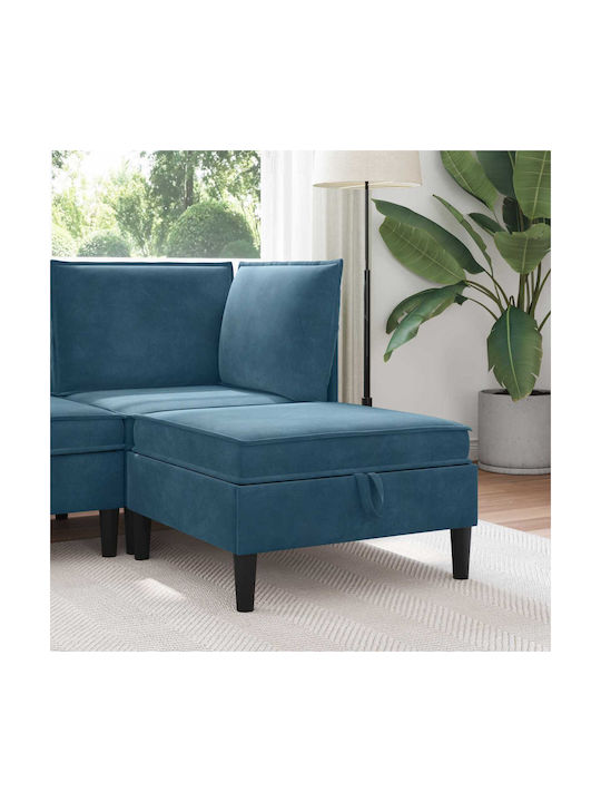 Footstool With Storage Space Upholstered In Blue Velvet