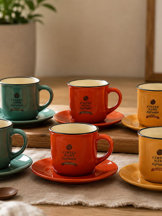 Set Premium Cesti Cappuccino Ceramice Multicolore 190ml 6 Bucăți