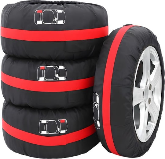 Set 4 Huse Pentru Depozitare Și Transport Pentru Anvelope Dimensiune Roată 18-23'' Inch Impermeabile Material Durabil Mânere Protecție Împotriva Radiațiilor Solare Uv Umiditate Praf Roșu Negru