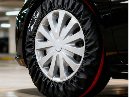 Set 4 Huse Pentru Depozitare Și Transport Pentru Anvelope Dimensiune Roată 18-23'' Inch Impermeabile Material Durabil Mânere Protecție Împotriva Radiațiilor Solare Uv Umiditate Praf Roșu Negru