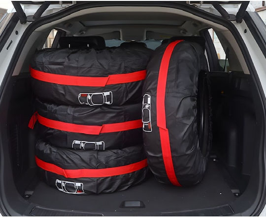 Set 4 Huse Pentru Depozitare Și Transport Pentru Anvelope Dimensiune Roată 18-23'' Inch Impermeabile Material Durabil Mânere Protecție Împotriva Radiațiilor Solare Uv Umiditate Praf Roșu Negru