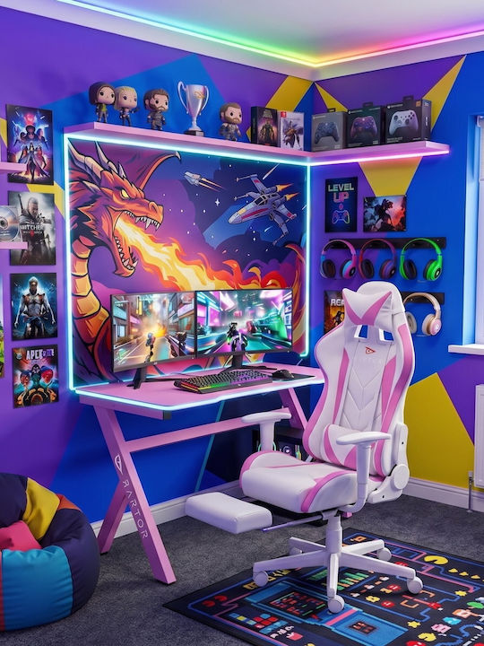 Polihome Raptor Stellar Gaming Chair in Artificial Leather with Adjustable Arms and Footstool Pink