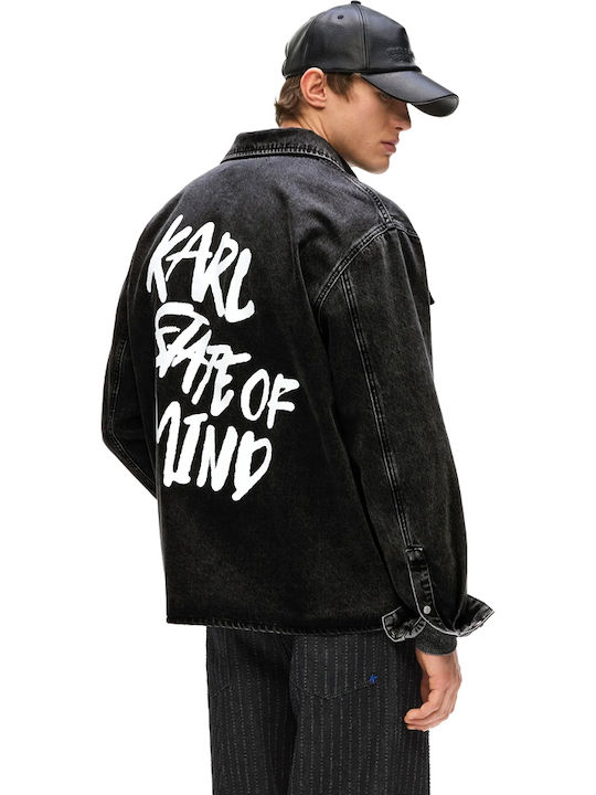 Long Sleeve Denim Overshirt in Regular Fit Washed Black